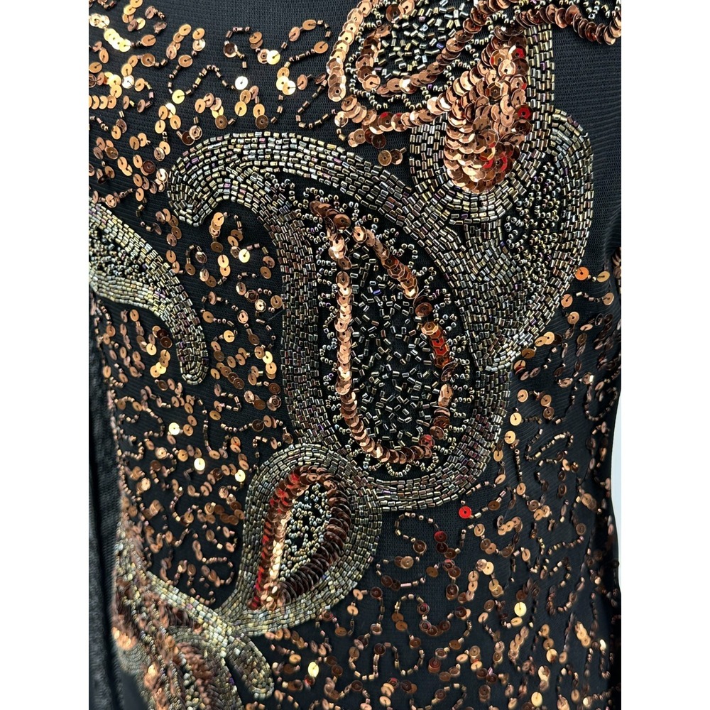 Cartise Womens Scoop Neck Long Sleeve Top Large Black Bronze Sequin Knit - Picture 7 of 14
